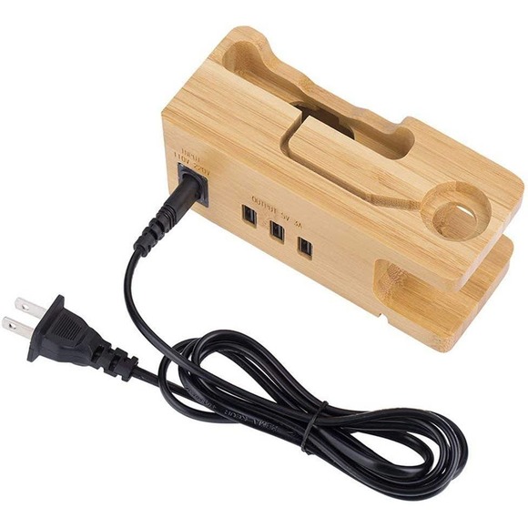 AICase Bamboo Wood USB Charging Station, Desk Stand Charger, 3 USB Ports 3.0 Hub - Picture 9 of 12